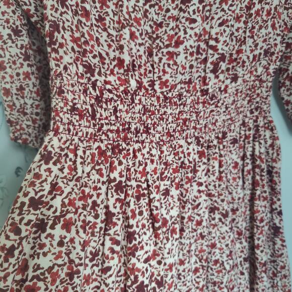 Sundry Evereve Womens Sz 1 (S) Ditsy Floral Smocked Long Sleeve Dress Dahlia Red - Picture 7 of 9